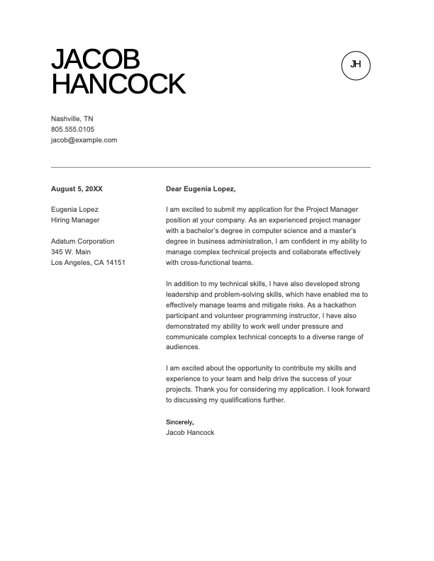 Project management cover letter